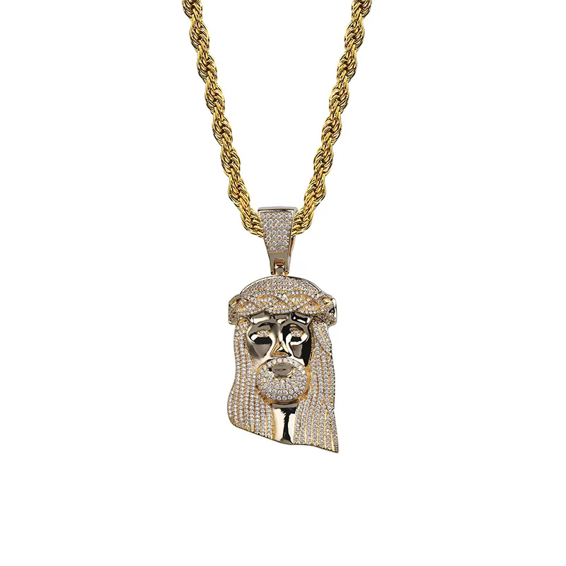 Gold Bling Iced Out Большая подвеска с Иисусом 80 мм с necklace ем Белое Золото Цвет кубический циркониевый для мужчин кулон в стиле хип-хоп ювелирные изделия подарок панк - Окраска металла: Gold