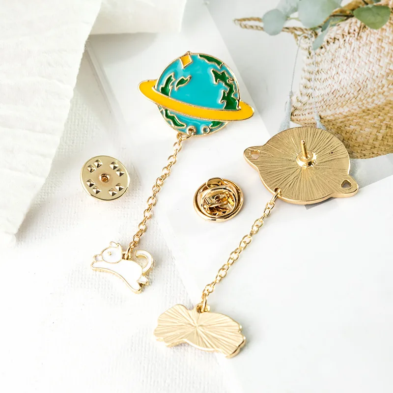 2019 мода мультфильм милый сплав земли планеты астронавт эмалированная Брошь для