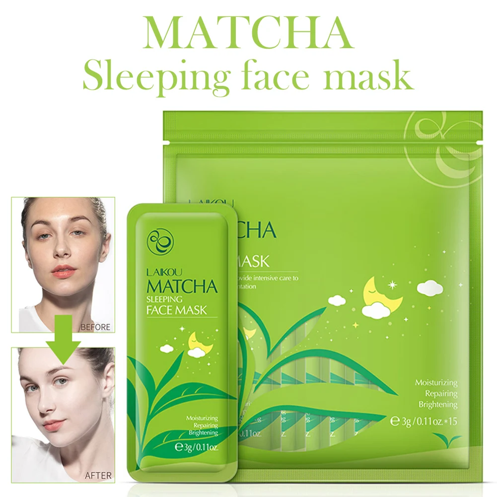 

15 Pack Face Sheet Mask Matcha Moisturizing Sleeping Facial Sheet Anti Wrinkle Anti Aging Brightening Night Hydrating Face Mask