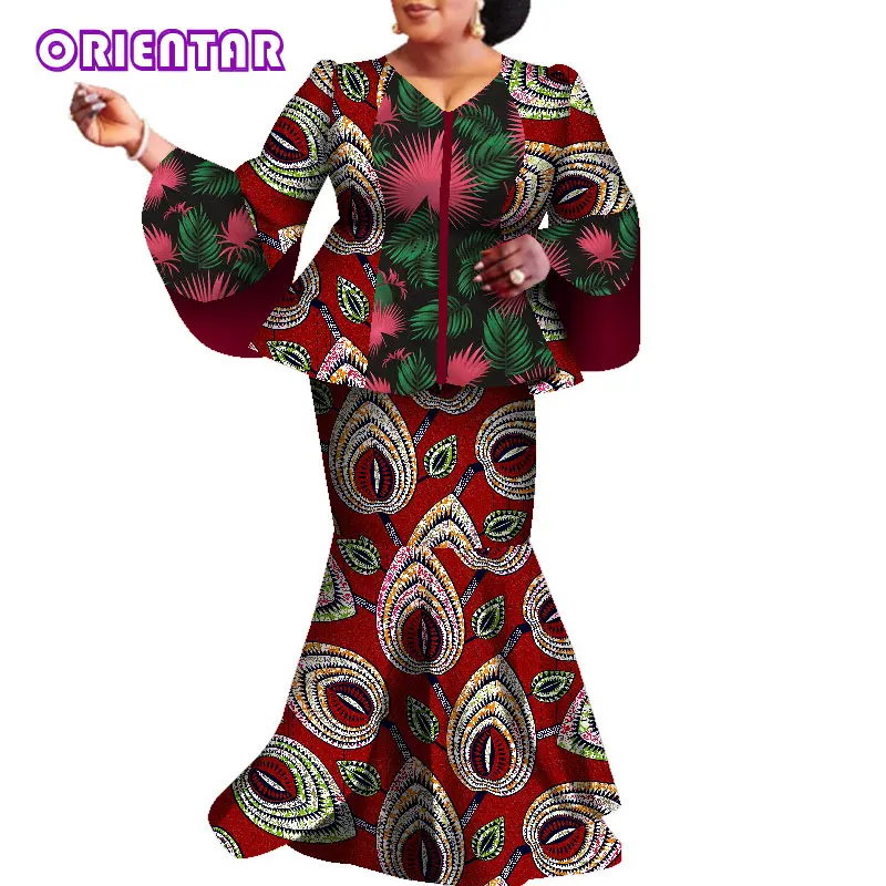 2 Pieces Set African Suits for Women African Clothes African Print Patchwork Tops and Skirt Women African Long Skirts Set WY6971