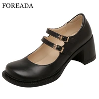 foreada mary janes shoes women high heels buckle pumps round toe thick heels ladies footwear spring lovely casual shoes 43 pink