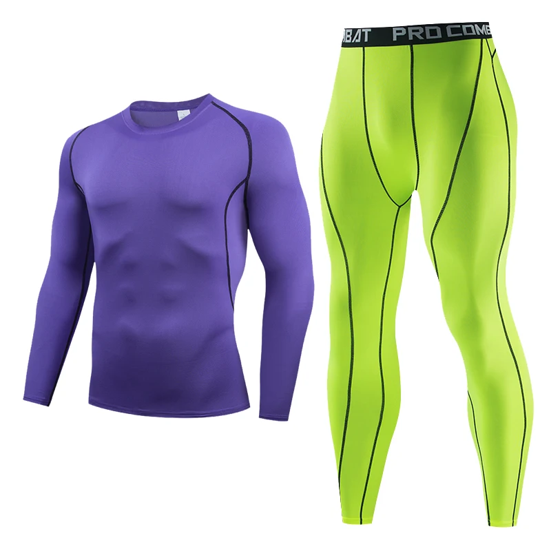 

Men MMA Compression Green Tights Base layer Running Fitness Basketball leggings Gym t-shirt Clothes track suit men sportswear