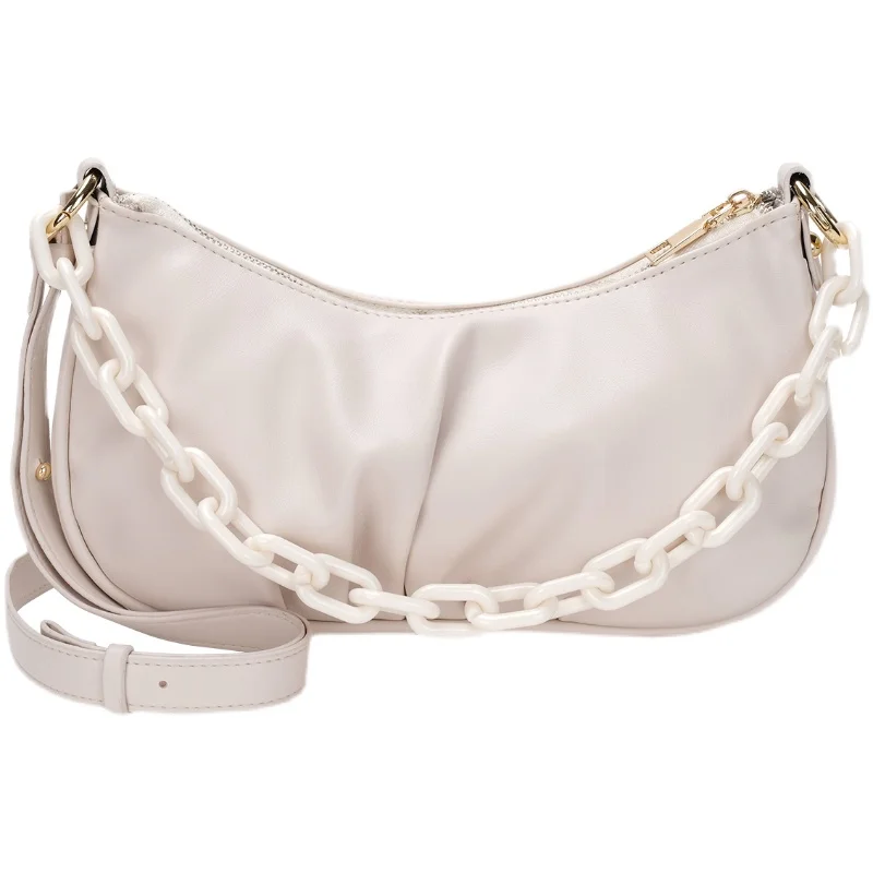 

Ins White Chain Design PU Leather Crossbody Bags For Women 2021 White Shoulder Messenger Handbags Small Chest Bag Travel