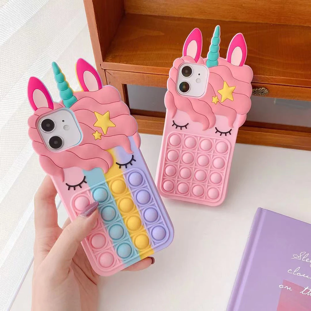 

3D Push Rainbow Bubble Playgame Case For iphone 12 11 pro max Kawaii Cover Soft Cute Phone Case for iPhone Fidget Toys Girl Gift