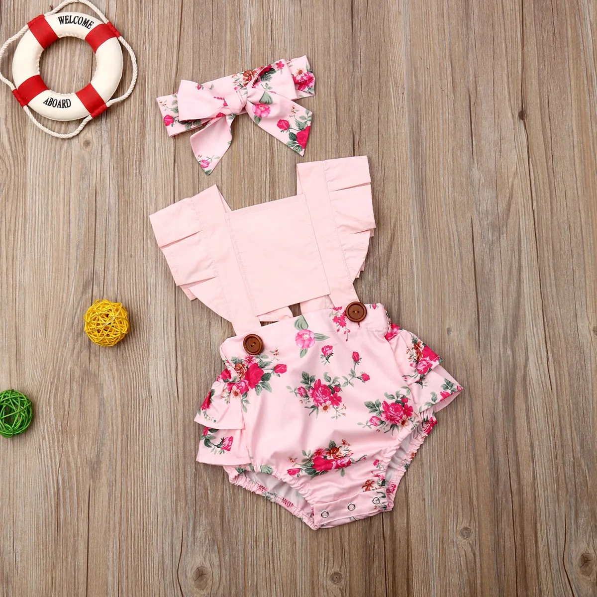 

Goocheer Newborn Princess Clothes Baby Girls Romper Floral Lace Sleeveless Pink Jumpsuits Headband Outfits Baby Summer Clothing