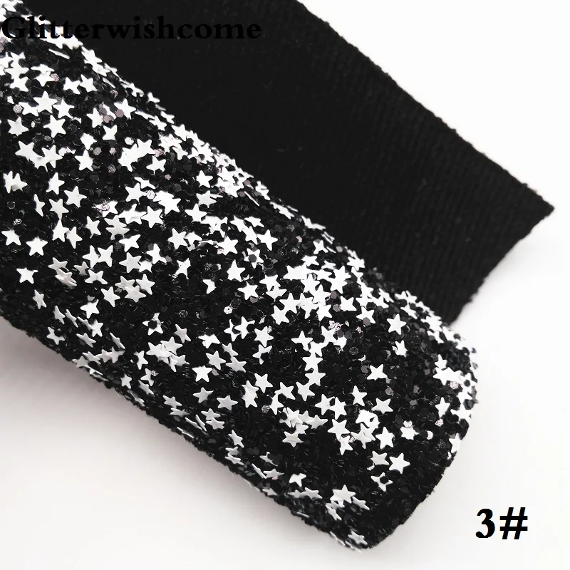 3 Glitterwishcome 30X134 см мини рулон синтетическая кожа, массивная блестящая кожа со звездами, блестящая ткань винил для бантов, GM035 - Цвет: 3