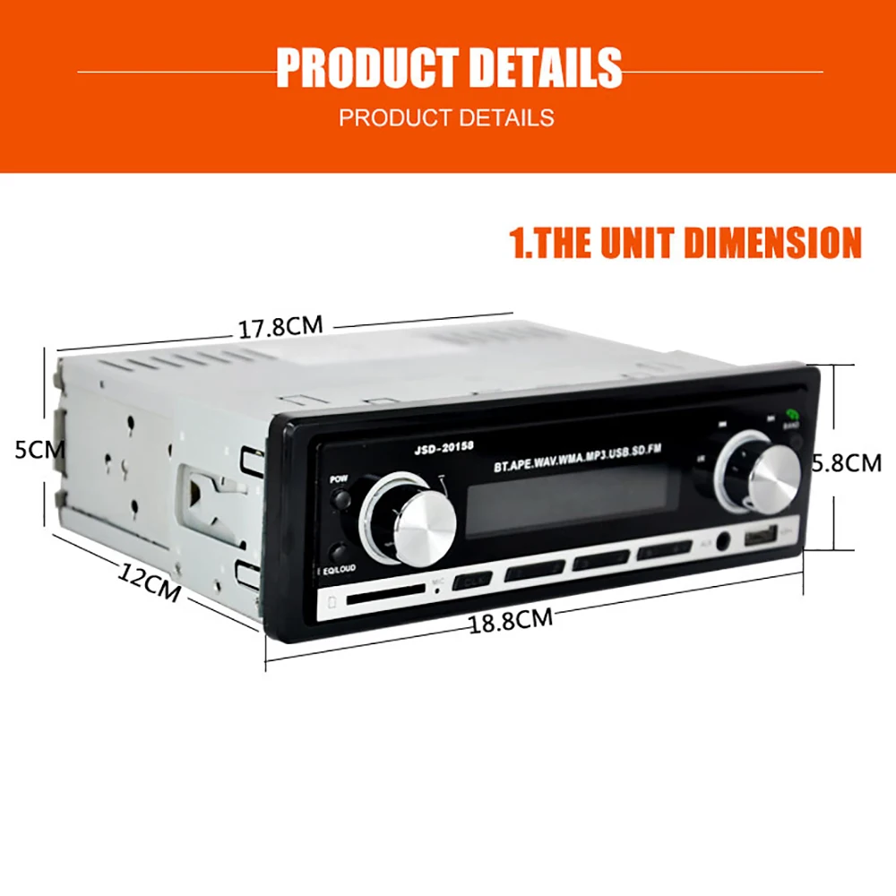 JSD 20158 аудио автомобиля SD USB MP3 MMC WMA авто стерео 1 Din автомобильное радио 12v Bluetooth V2.0 Aux
