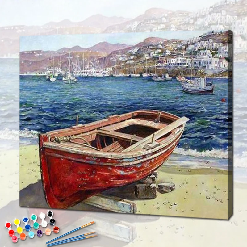 

SDOYUNO 40x50cm Paint By Numbers Boat Scenery Oil Painting By Numbers On Canvas Landscape Frameless DIY Home Decor living Room