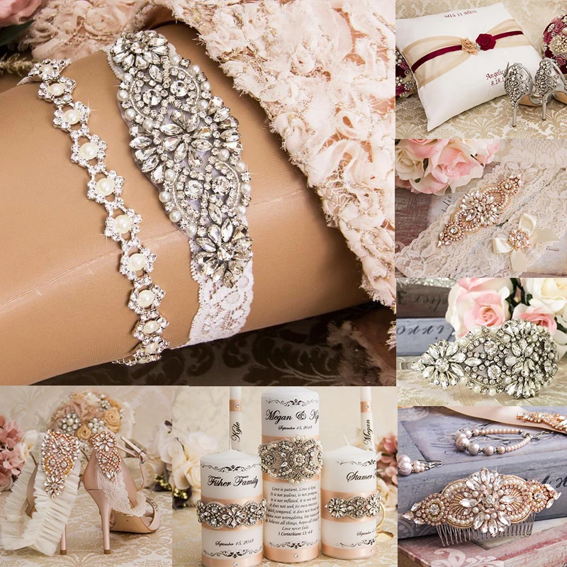 

YANSTAR Wholesale (30PCS) Rhinestones Appliques For Wedding Belt Clear Rose Gold Crystal Beads DIY Bridal Sash YS994