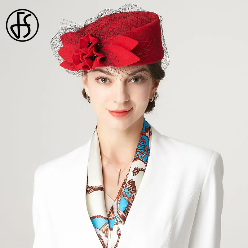 Женская шляпка Таблетка FS для церкви и торжевечерние случаев красного черного