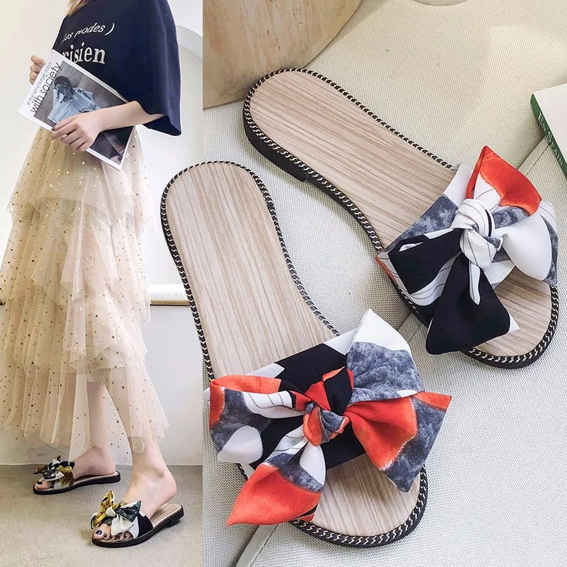 

Summer New Fashion Slippers Women Wear Flat Bow Slippers Seaside Vacation Non-slip Sandals Women Casual Shoes
