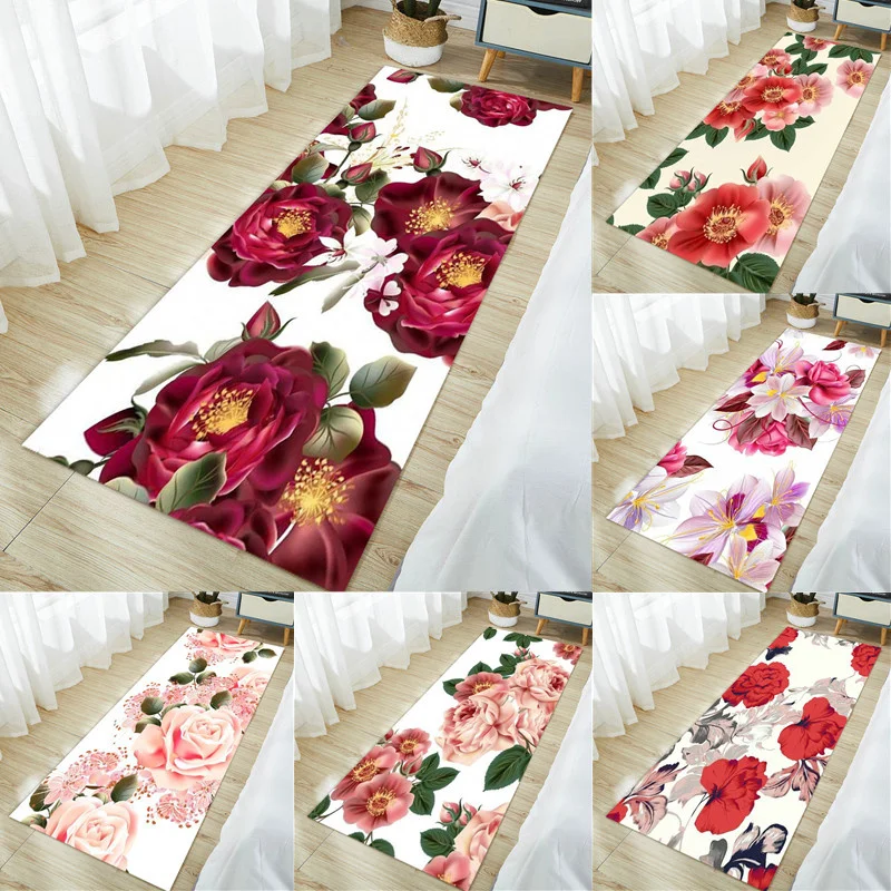 Нескользящий фланелевый декоративный моющийся коврик для гостиной с принтом роз