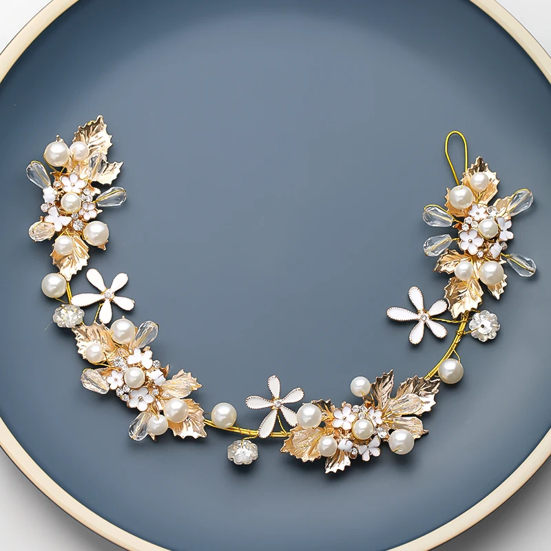 Новинка цветочные повязки для волос модные золотые жемчужные украшения с