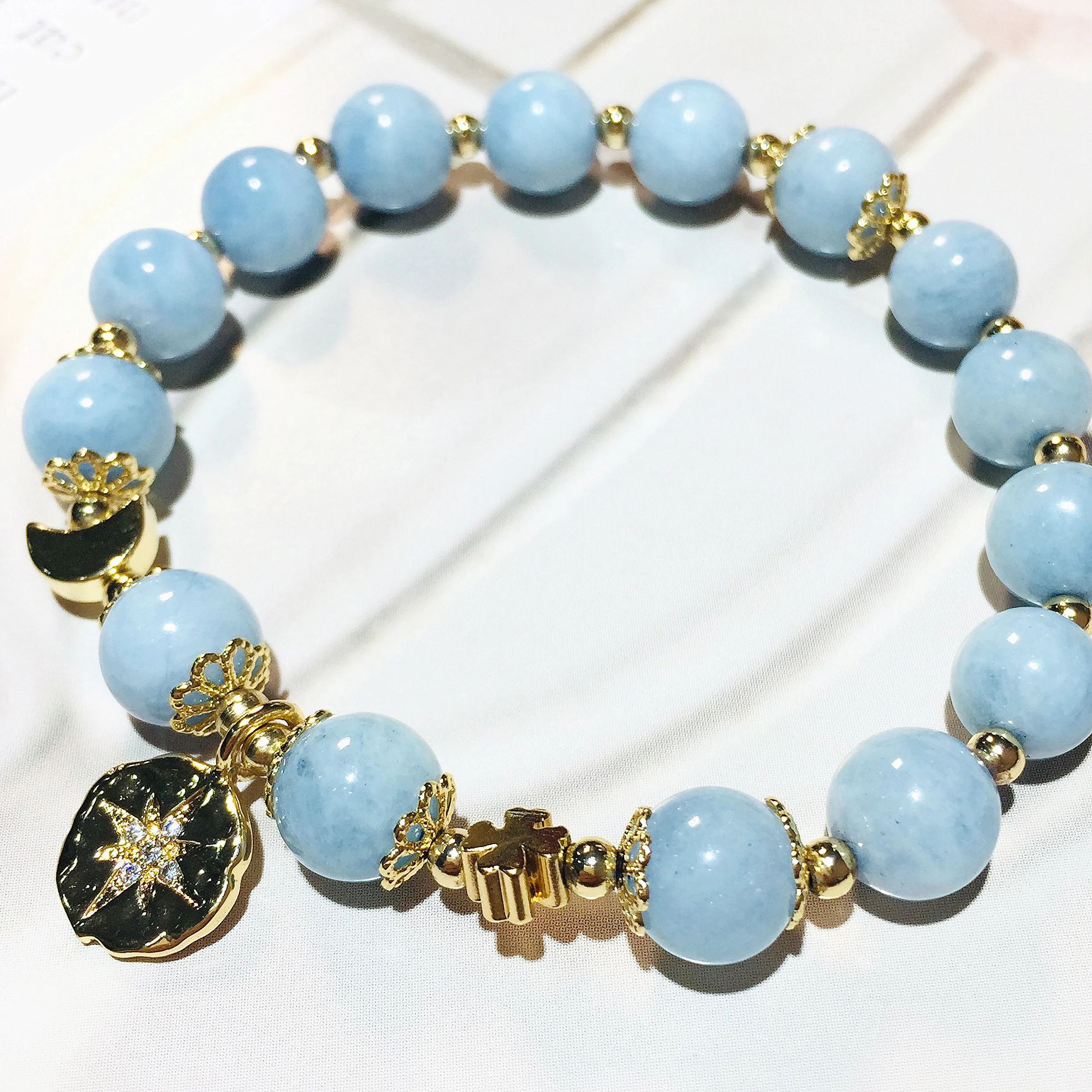 

Factory Price Natural Stone Chakra Beaded Bracelets DIY Accessories Yoga Jewelry Healing Energy Gemstone Spacer Aquamarine Beads