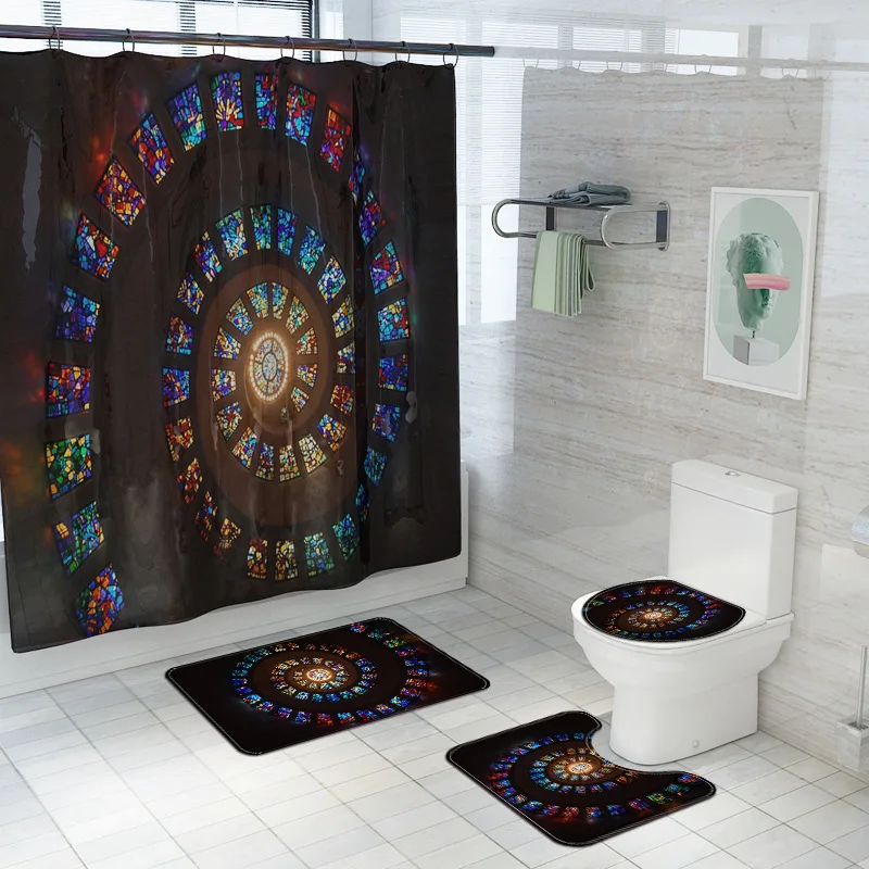 

Набор из коврика для ванной и занавески для душа Zeegle, коврик из микрофибры для сиденья унитаза, Нескользящие коврики для ванной комнаты, нап...