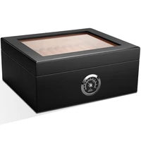 piano paint cedar wood humidor fit for 67pcs cigars glass top cigar humidor box portable cigar case with humidifier hygrometer