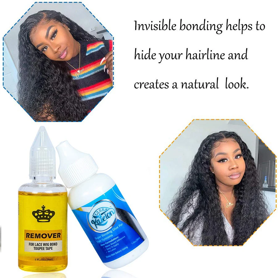 

Front Lace Wig Glue Adhesives Bold Hold Waterproof Hair Glue for Lace Tape Glue Remover 2 bottle Kit Hairdressing Salon Supplies