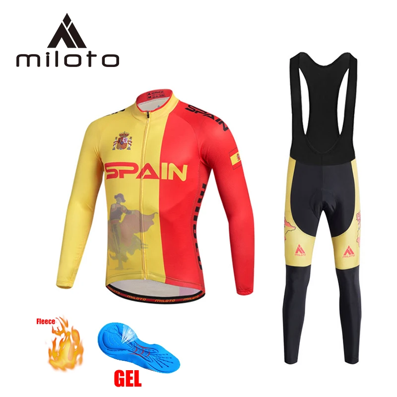 MILOTO 2019 ropa ciclismo hombre зимние теплые флисовые велосипедные комплекты длинные брюки