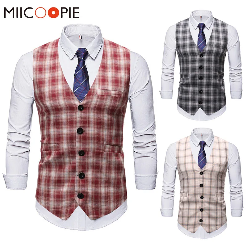 Мужской однобортный жилет винтажный Повседневный в клетку приталенный вечерний