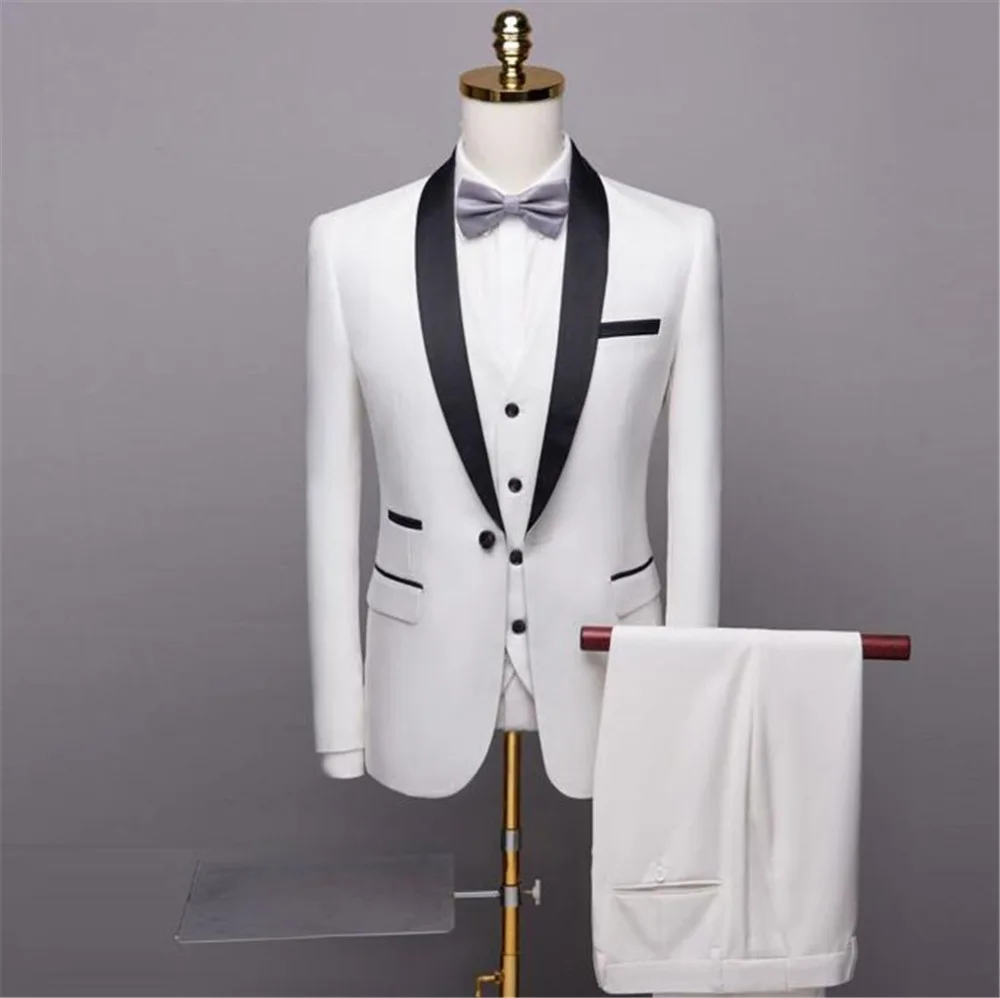 Высококачественный мужской свадебный костюм 2019 белый смокинг тонкий Жених 3 шт