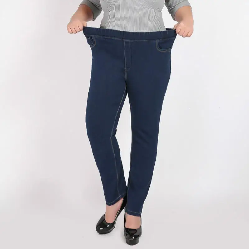 2XL-9XL Autumn Winter Large Size jean Women Casual High Waist Stretch Pencil Denim Pants 6XL 7XL 8XL Plus size Jean Trouser