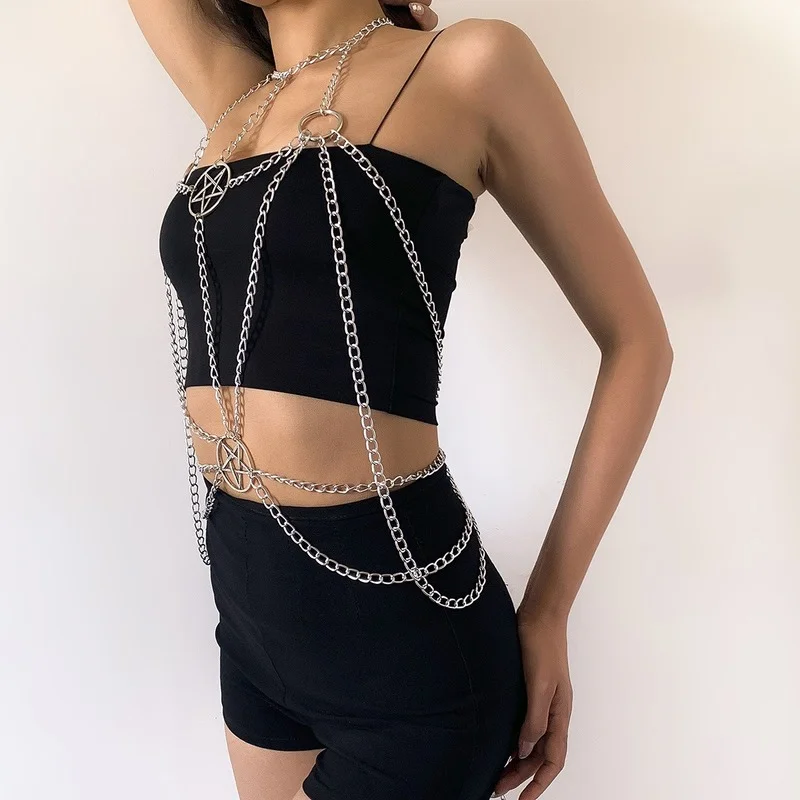 Женская цепочка для тела украшение в готическом стиле металлическая пентаграмма