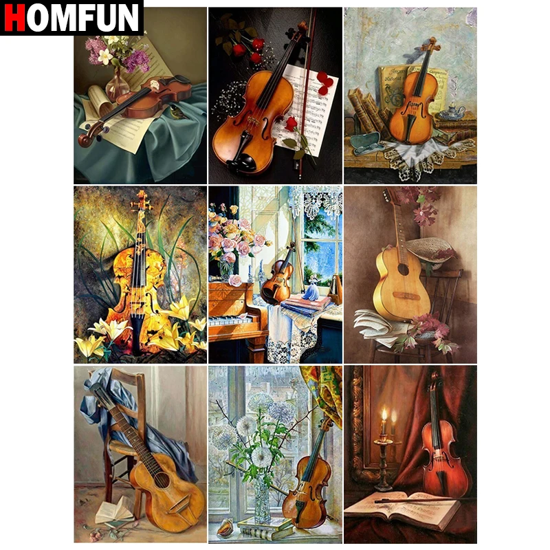 Алмазная 5D Вышивка HOMFUN сделай сам картина скрипка цветок на окне вышивка