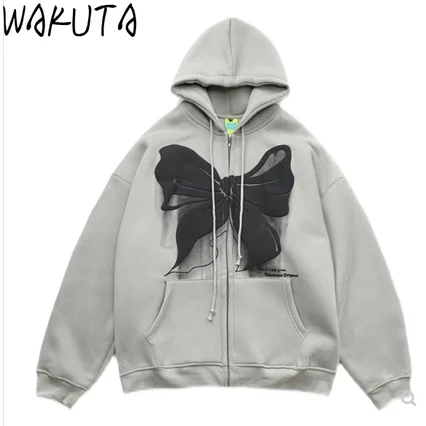 Куртка WAKUTA оверсайз с капюшоном на молнии в стиле хип-хоп для пар Зимняя
