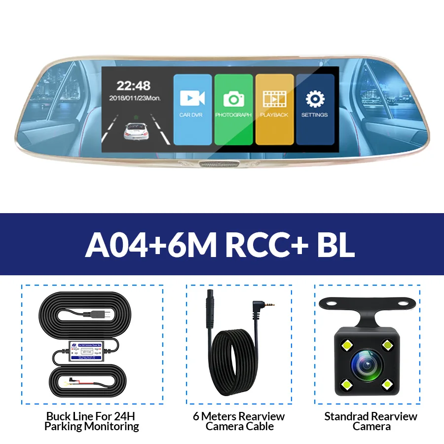 A04-6M RCC-BL E-ACE Автомобильная dvr камера FHD 1080P 7,0 дюймов сенсорный зеркальный видеорегистратор двойной объектив с камерой заднего вида авто регистратор видеорегистратор - Название цвета: A04-6M RCC-BL