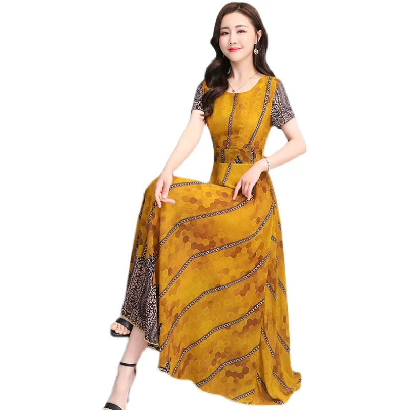 

Chikichi 2021 Summer New Style Loose Large Size Elegant Fashion Popular O-neck Chiffon Chiffon Printed Dress Multiple Styles