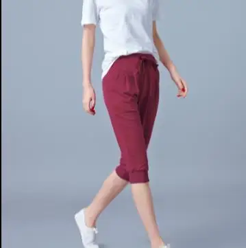 Женские летние Стрейчевые штаны с высокой талией укороченные штаны-шаровары