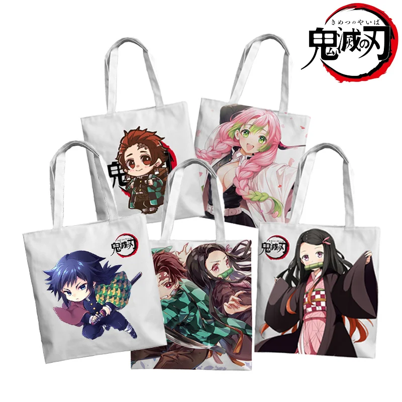 Anime Demon Slayer Cosplay Kimetsu No Yaiba Nezuko Tanjirou  Canvas Bag Foldable Handbag Large Capacity Shoulder Bags Gift