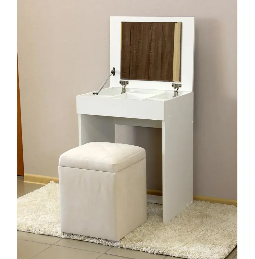 Туалетный столик с откидной крышкой Зеркальный туалетный для макияжа со