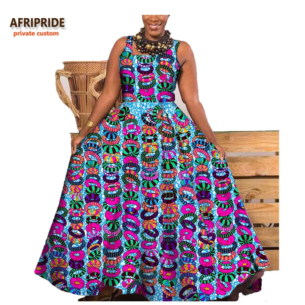 Afripride/модное платье в африканском стиле для женщин, сделанное на заказ, с принтом Анкары, без рукавов, длиной до щиколотки, вечерние, хлопковое платье A722575 - Цвет: 575J