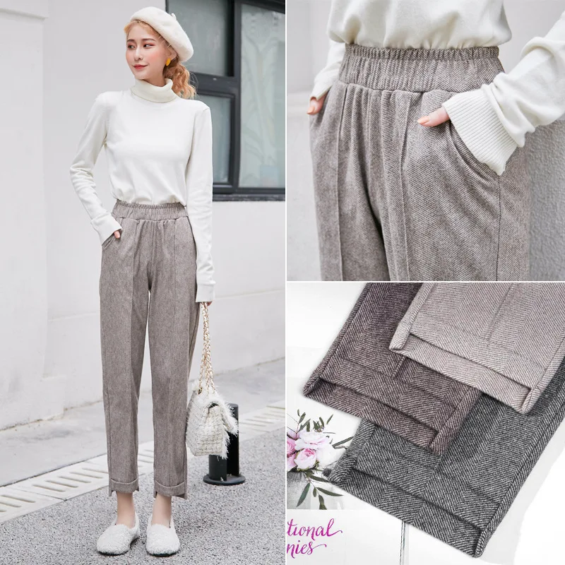 

Women Pants Autumn Thick High Waist Ankle-length Chic All-match Fashion Loose Casual Straight Suit Comfortable Female Pants