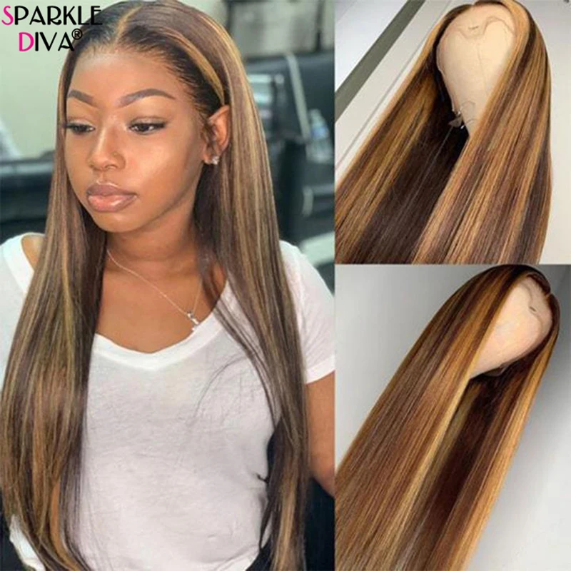 

13x1 Lace Part Wig Highlight 150% Remy p4/27 Straight Lace Front Human Hair Wigs Pre Plucked 99j Honey Blonde Wig Bleached Knots