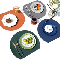 2pcs tableware pad placemat semicircle heat lnsulation non slip leather dining table mat set bicolor cup coaster kitchen