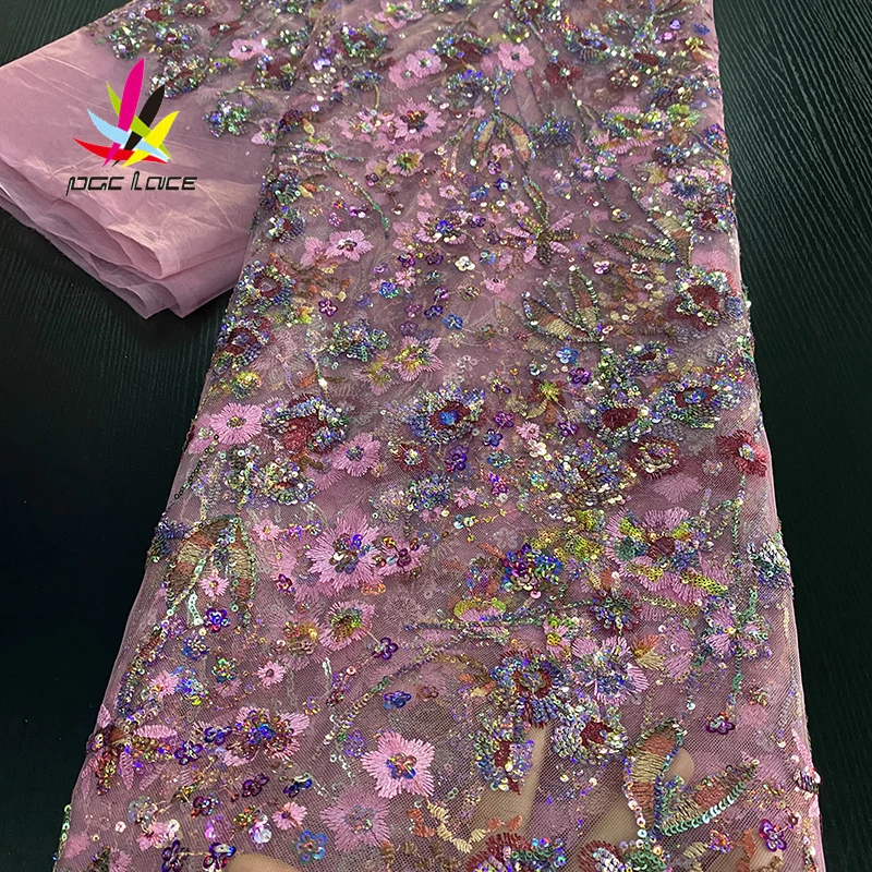 

French Lace Fabric With Sequence Sequin 2020 High Quality African Embroidery Lace Fabric Beautiful French Tulle Lace