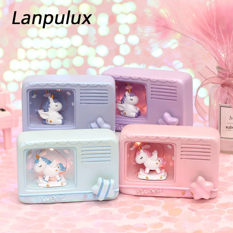 Lanpulux Смола слон ночник розовый синий колокольчик животное музыкальная шкатулка