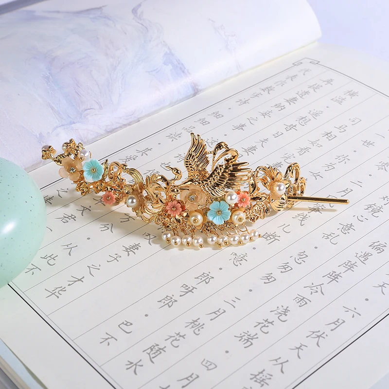 Китайский Винтажный Золотой Феникс ручной работы заколки для волос Корона