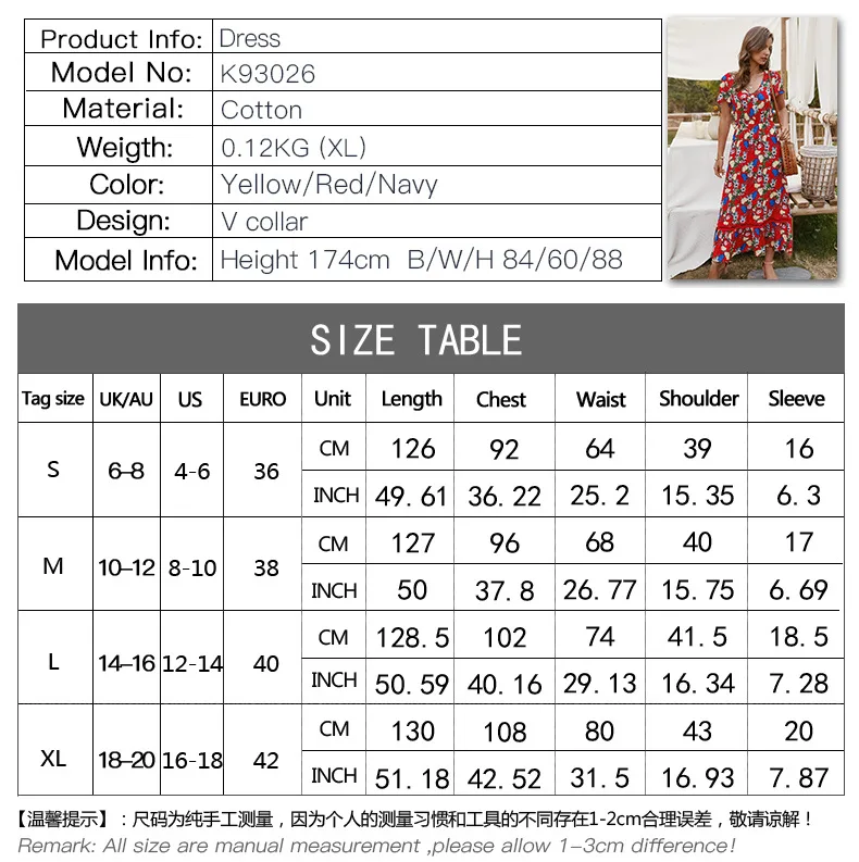 

Donsignet Woman Dress Spring/Summer Casual Fashion Print Short Sleeve Slim V-Neck A-Line Split Long Dresses