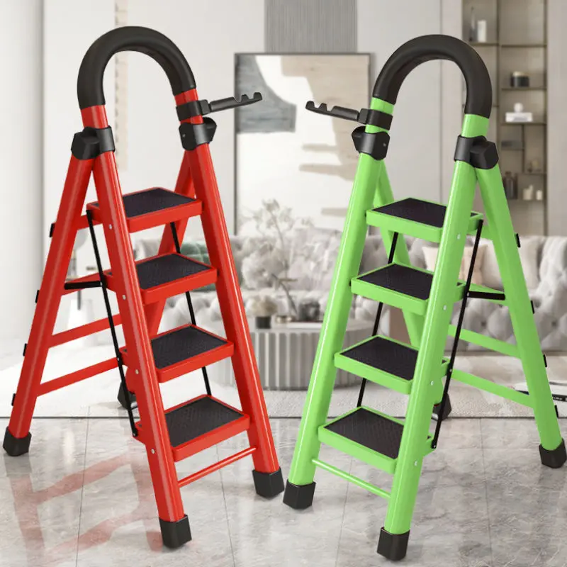 Folding Ladder Household Indoor Herringbone Multifunctional Four-step Thickened Steel Pipe Telescopic Pedal Safe Domestic |