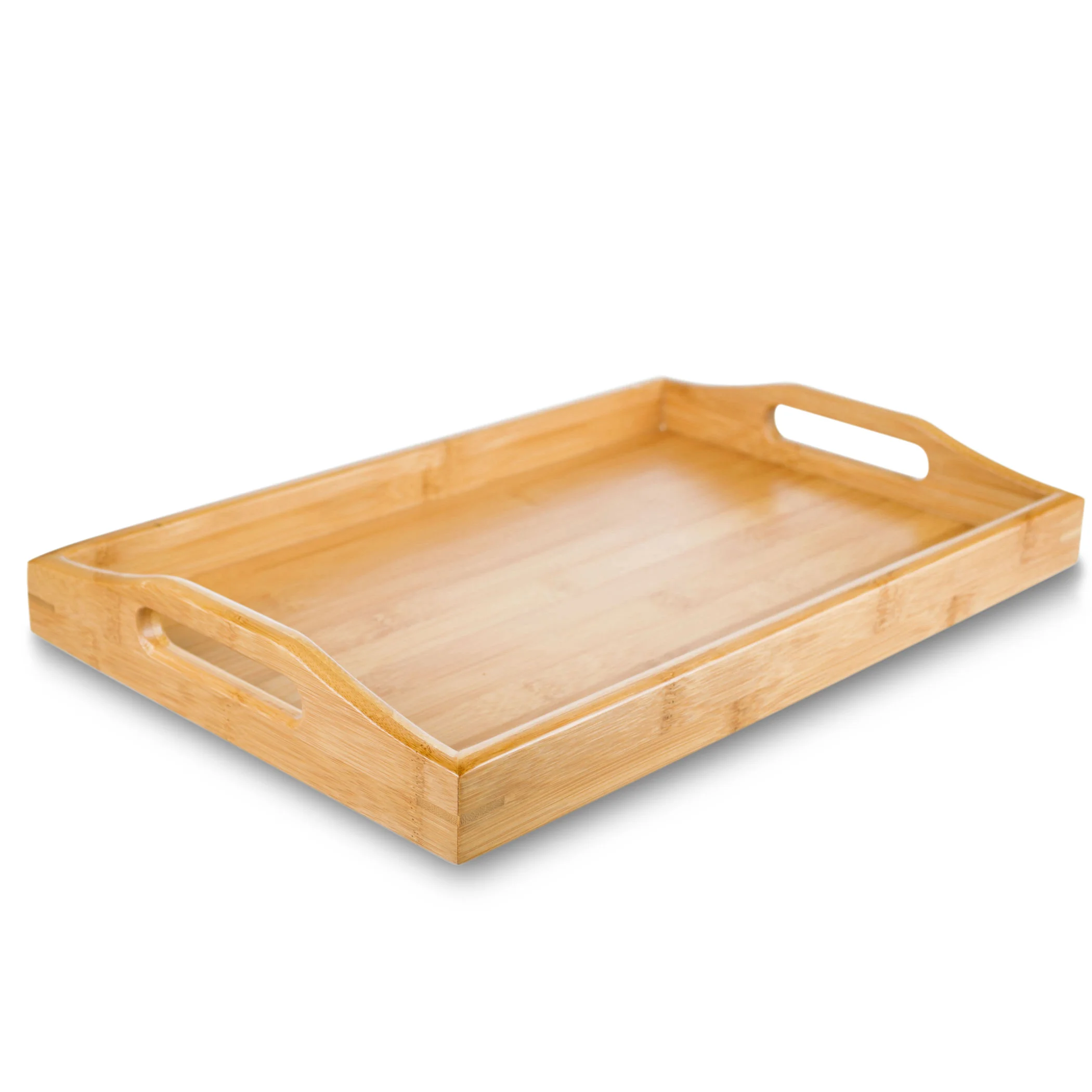 

Smooth Handles 100% Natural Bamboo Big Flat Serving Tea Tray Board [Bamboo, about 25x38cm(10x15")]