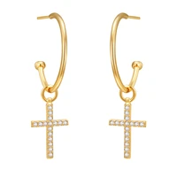 cross drop earrings for women gold plated open hoops cubic zirconia dangle earrings femme bijoux fashion jewelry christmas gift