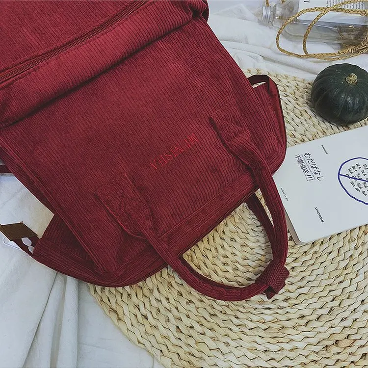 Вельветовые Рюкзаки Женские школьные сумки для подростков девочек Mochila большой емкости повседневные дорожные рюкзаки женский рюкзак