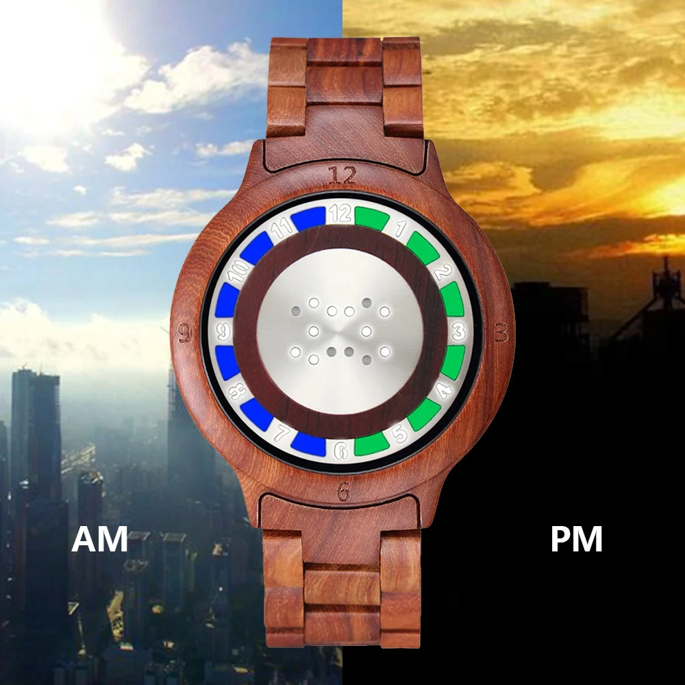 New wooden watch LED electronic watch Watch outdoor touch screen luminous student watch