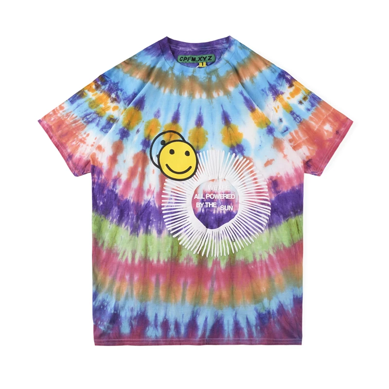 

Цветная футболка Kanye FW Tie-dye, Высококачественная футболка Kanye CPFM.XYZ для мальчиков и девочек с коротким рукавом