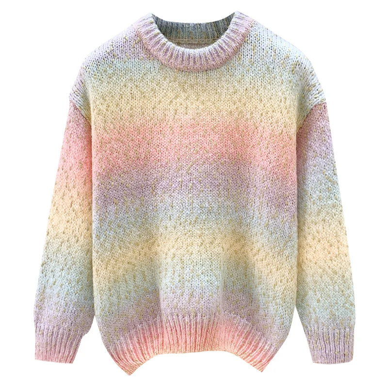 Блестящие шелковые пуловеры с градиентом женский новый зимний свитер в стиле