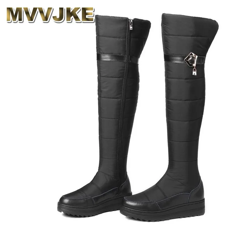 

MVVJKEGenuine Leather Snow Boots Woman Winter Super Warm Flat Platform women's Shoes Round Toe Zipper over-the-knee-high Boots