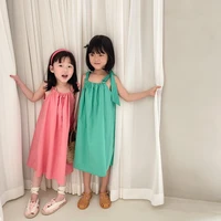 cool girl dress kids baby 2021 fashion spring summer sleeveless princess casual long style solid dresses children clothing
